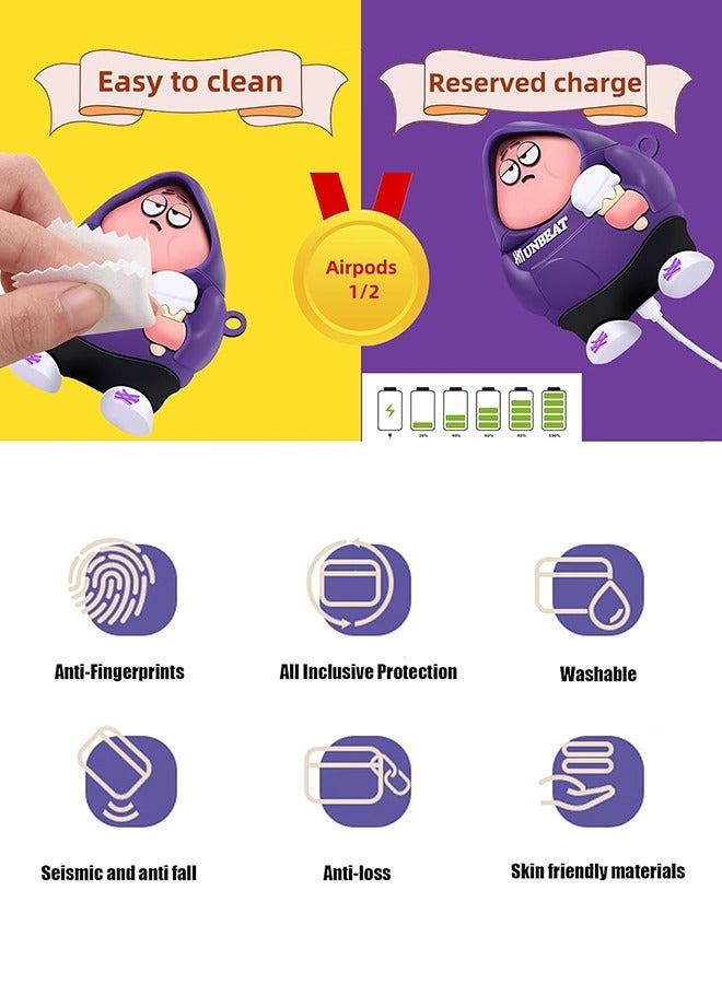 Undefined Bluetooth Headset Air Pods 1/2 Generation Protective Case - SpongeBob SquarePants Protective Case - Silicone Drop Resistant Waterproof Case - Purple - Image 2